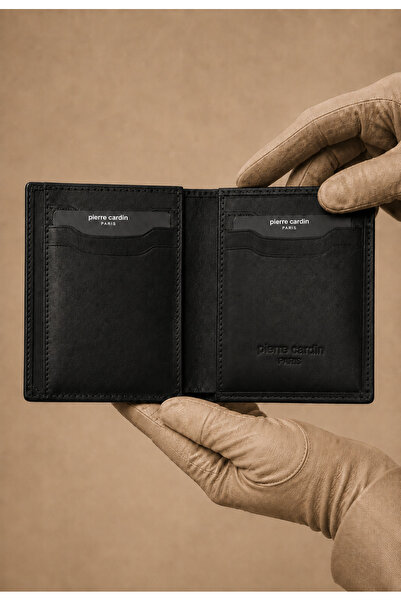 Pierre Cardin Black Additional Compartment Men's 100% Genuine Leather Vertica...