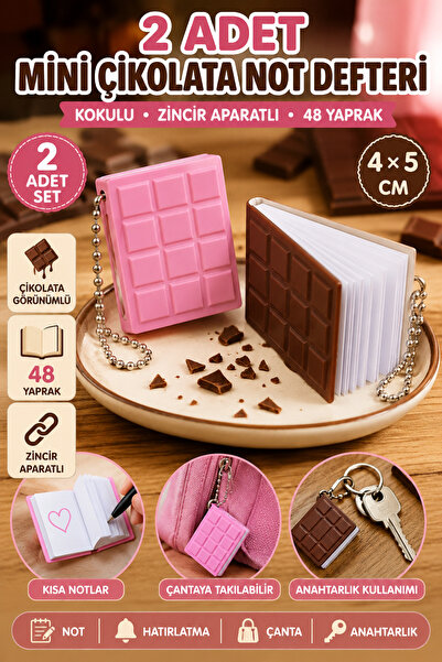Tamsena Store 2 Adet Mini Çikolata Görünümlü Kokulu Not Defteri Anahtarlık Zi...