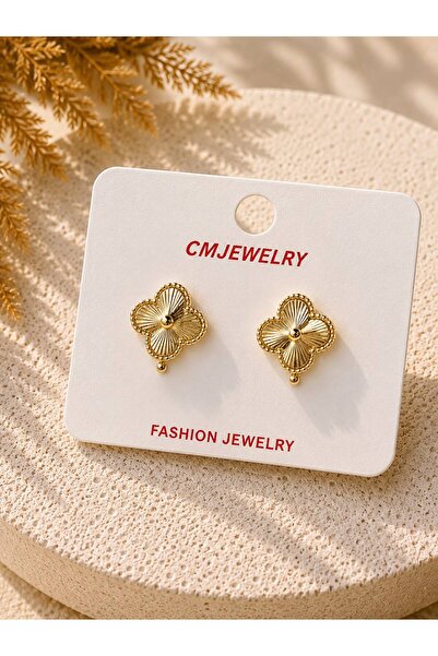 Çi & Sİ Luxury Accessory CM Yonca Gold Çivi Küpe