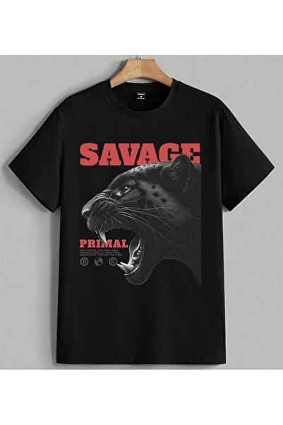 ELFERA Savage Primal Lion Print Printed Unisex Oversize T-Shirt Black