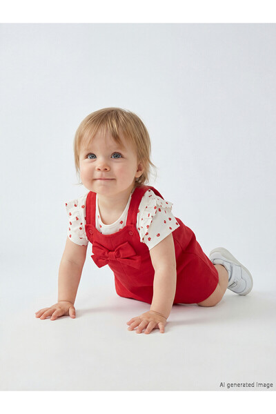 LC Waikiki Texx Store Quality Bowknot Baby Girl Gabardine Dress and T-Shirt