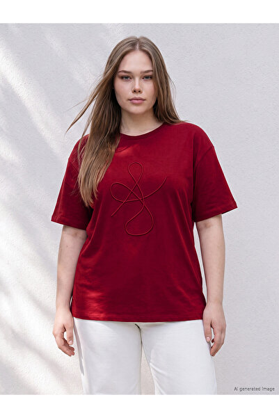 LC Waikiki Nevavm Big Size Embroidered 100% Cotton Women's T-Shirt with Diffe...