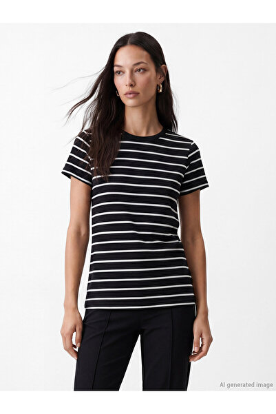 LC Waikiki Original Oval Collar Striped Women's Ribbed T-Shirt
