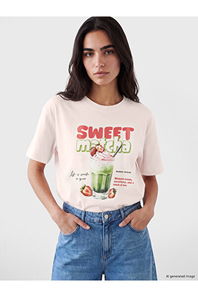 LC Waikiki NEVAVM Εκτυπωμένο Oversize Γυναικείο T-Shirt από 100% Βαμβάκι με δ...