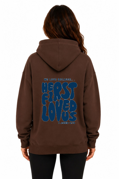 herkesemoda First Love Back Printed Hooded 2 Thread Raster Printed Sweatshirt
