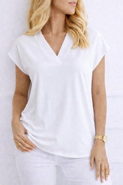 DRESSIFY WOMEN’S FASHION Γυναικεία μπλούζα με λαιμόκοψη V και κοντό μανίκι απ...