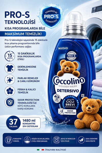 Coccolino Wonder Wash Odor Protection Sıvı Çamaşır Deterjanı 1480 ml 37 Yıkama- Kötü Koku Karşıtı
