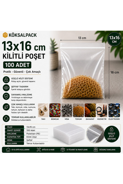 Köksal Pack KÖKSALPACK 13x16 cm Kilitli Poşet Şeffaf Kilitli Torba 100 Adet |...