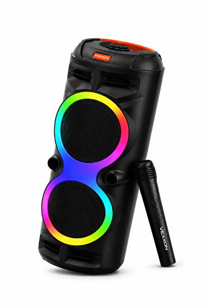 VEXXON Taşınabilir Mikrofonlu 60W LED Işıklı Bluetooth Kareoke Hoparlör Seri