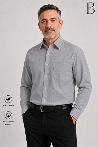 BURSPA Relaxed Fit Long Sleeve Striped Classic Men's Dad Shirt