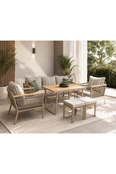 zerkaconcept Sille Metal Bahçe Balkon Teras Koltuk Takımı 3+1+1+Masa+2 adet Puf
