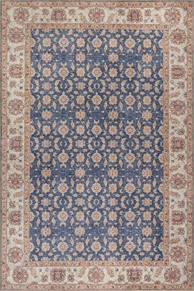 ARTLOOP Relic Lacivert Krem Vintage Çiçek Motifli Klasik Desenli Dokuma Taban...