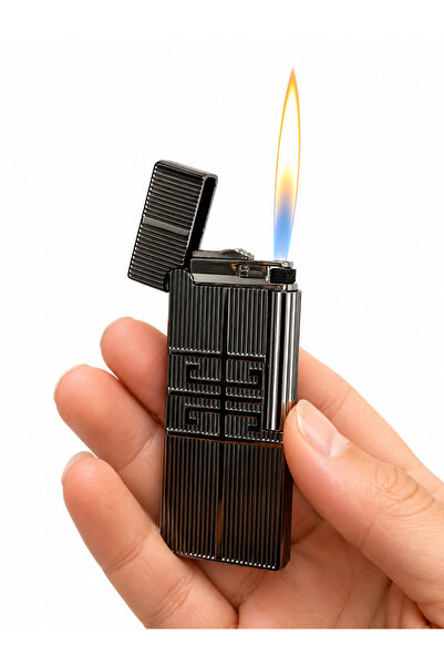 ONRSTORE Premium Metal Gazlı Çakmak Çizgili Desenli Klasik Taşlı Hediyelik Ça...