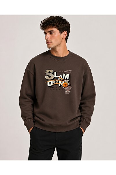 herkesemoda Slam Dunk Print Detailed Crew Neck 2-Thread Sweatshirt