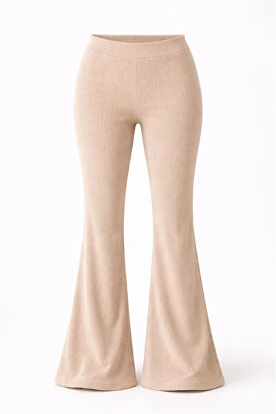 modi Corded Fabric Ribbed Knit Flared Leggings High Waist E Stretchy Casual C...