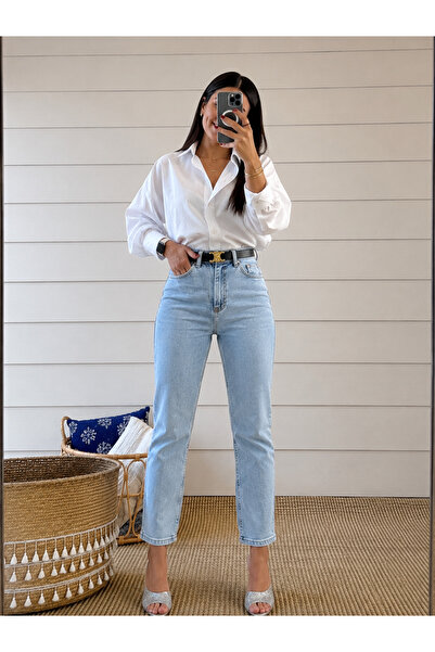 sion jeans Women's Denim Trousers Ice Snow Wash New Season Mom Light Blue Com...