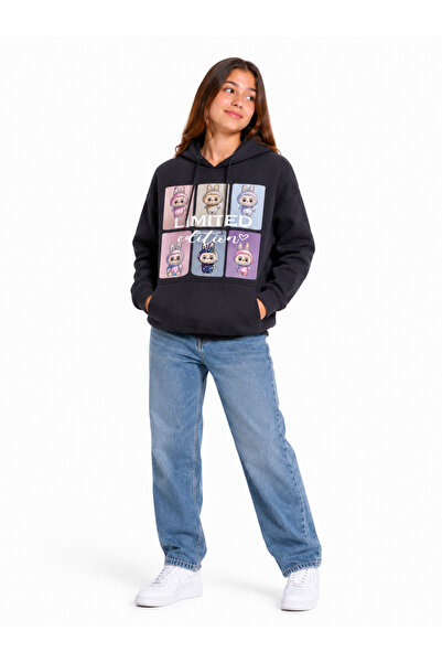 GİYİCEM TEKSTİL Girl's Labubu Printed 3 Thread Winter Unlined Sweatshirt 4540