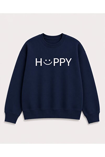 herkesemoda Hüppy Print Detailed Embroidered 2 Thread Crew Neck Sweatshirt