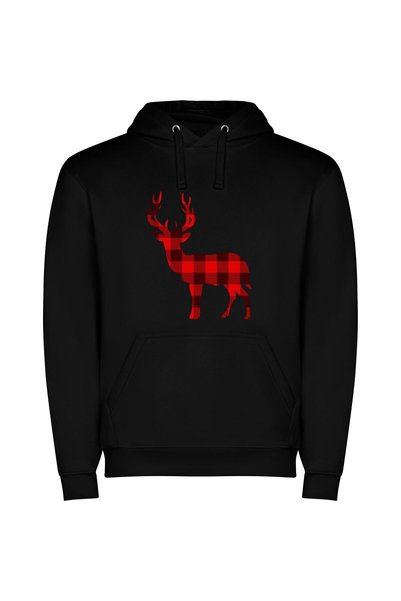 iLovePrints Plaid Deer Silhouette: Chic & Elegant Φούτερ με κουκούλα σε χρώμα...
