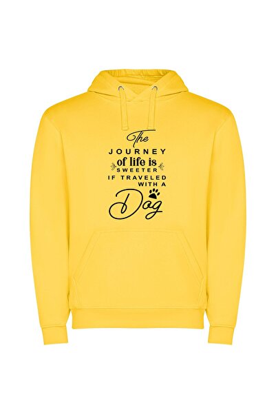 iLovePrints A Dog's Life Journey Φούτερ με κουκούλα σε χρώμα Κίτρινο