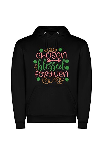 iLovePrints Lucky Green Blessing Φούτερ με κουκούλα σε χρώμα Μαύρο