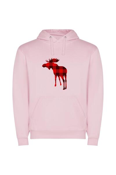iLovePrints Grassland Moose Silhouette Φούτερ με κουκούλα σε χρώμα Ροζ
