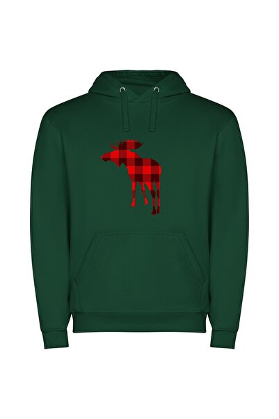 iLovePrints Grassland Moose Silhouette Φούτερ με κουκούλα σε χρώμα Πράσινο