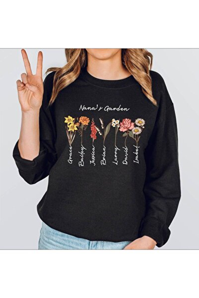 herkesemoda Flowers in Row Printed 2 Thread Threaded Crew Neck Sweatshirt