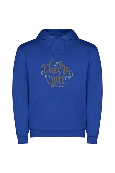 iLovePrints Cursive Cheers in Stylish Φούτερ με κουκούλα σε χρώμα Μπλε