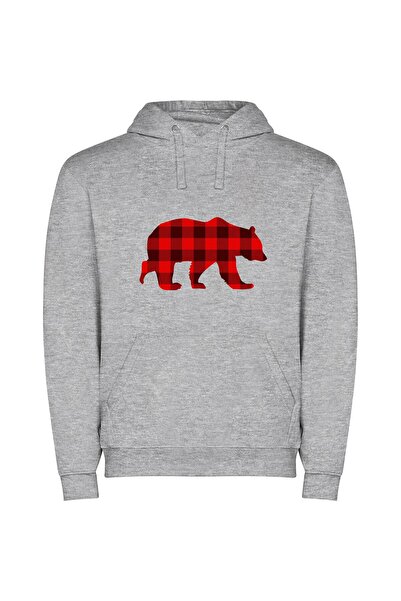 iLovePrints Lumberjack Bear Silhouette Φούτερ με κουκούλα σε χρώμα Γκρι