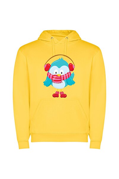 iLovePrints Frosty Feathered Friends Φούτερ με κουκούλα σε χρώμα Κίτρινο
