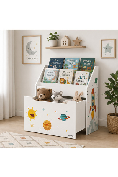 arhomev Montessori Çocuk Kitaplığı ve Oyuncak Dolabı | Tekerlekli Çekmeceli |...