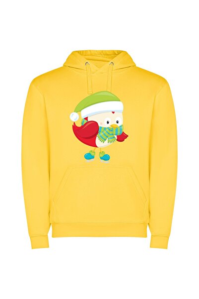 iLovePrints Festive Feathered Friends Φούτερ με κουκούλα σε χρώμα Κίτρινο