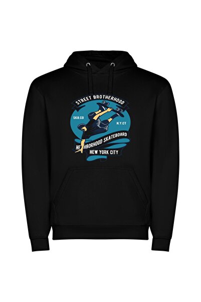 iLovePrints Airborne Skateboarding: NY Style Φούτερ με κουκούλα σε χρώμα Μαύρο