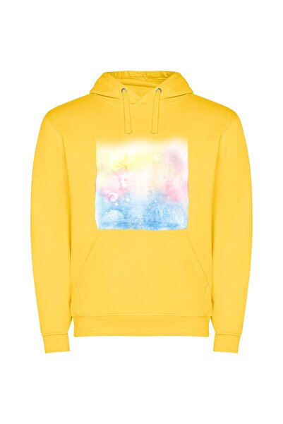 iLovePrints Colorful Watercolor Dream Φούτερ με κουκούλα σε χρώμα Κίτρινο