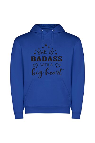iLovePrints Big Hearted Badass Φούτερ με κουκούλα σε χρώμα Μπλε