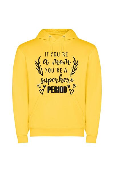 iLovePrints Moms: The Superior Heroes Φούτερ με κουκούλα σε χρώμα Κίτρινο
