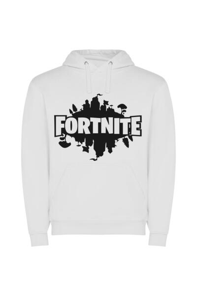 iLovePrints Epic Fortnite Logo Design Φούτερ με κουκούλα σε χρώμα Λευκό
