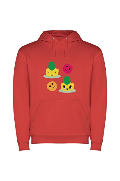 iLovePrints Pineapple Trio: Colorful Cute! Φούτερ με κουκούλα σε χρώμα Κόκκινο