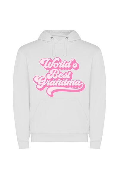 iLovePrints Pink Grandma's Cutest World Φούτερ με κουκούλα σε χρώμα Λευκό