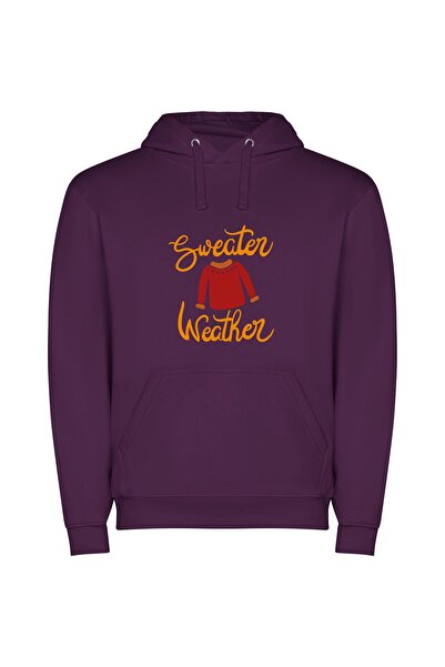 iLovePrints Cosy Sweater Weather Style Φούτερ με κουκούλα σε χρώμα Μωβ