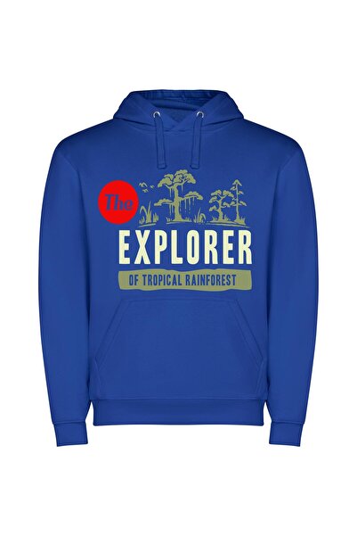 iLovePrints Tropical Explorer Logo Φούτερ με κουκούλα σε χρώμα Μπλε