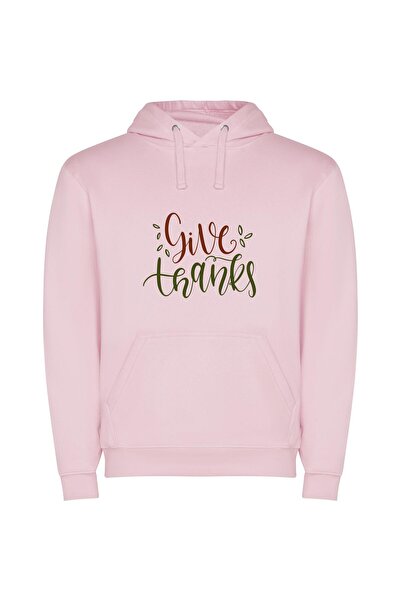 iLovePrints Gratitude in Crisp White Φούτερ με κουκούλα σε χρώμα Ροζ