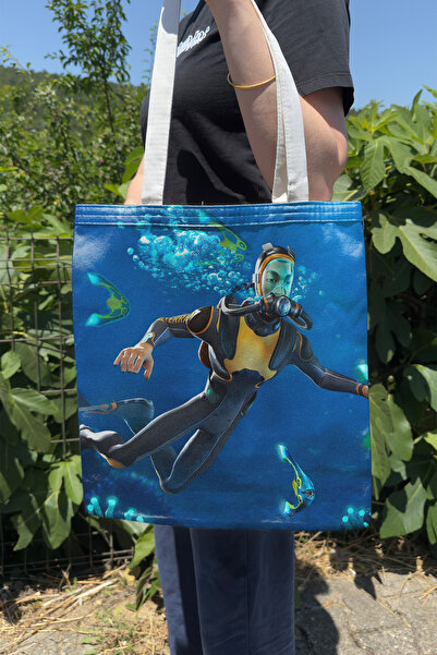 ZipZap Subnautica V1 Geantă de pânză cu imprimare pe două fețe pentru jocuri ...