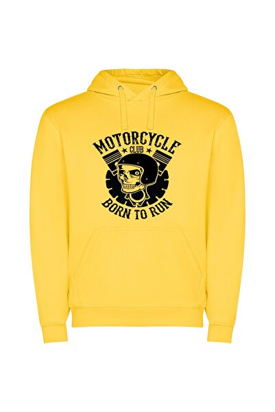 iLovePrints Skull Riders Motorcycle Club Φούτερ με κουκούλα σε χρώμα Κίτρινο