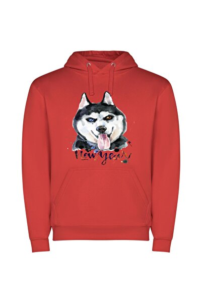 iLovePrints Elegant Husky Portrait Φούτερ με κουκούλα σε χρώμα Κόκκινο