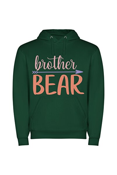iLovePrints Bear Brotherhood Vibes Φούτερ με κουκούλα σε χρώμα Πράσινο
