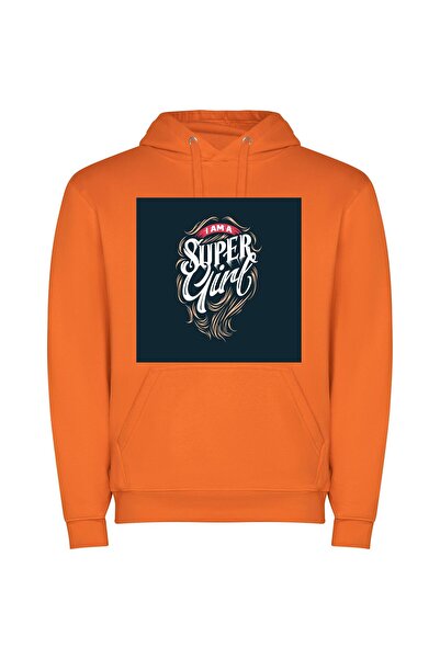 iLovePrints Super Girl Hair Φούτερ με κουκούλα σε χρώμα Πορτοκαλί