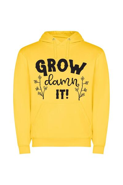 iLovePrints Bold Hand-Drawn Growth Φούτερ με κουκούλα σε χρώμα Κίτρινο