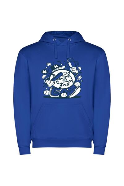 iLovePrints Elegant Lineart Mascot Illustration Φούτερ με κουκούλα σε χρώμα Μπλε